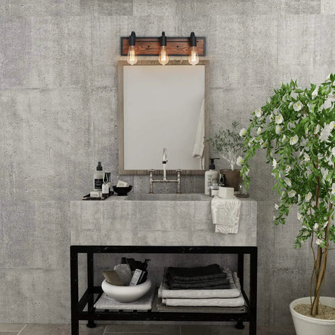 Over Mirror Vanity Light Fixture With Wood Accent And Black Matte Steel Farmhouse Sconce For Bathroom Wall Lamp over sink