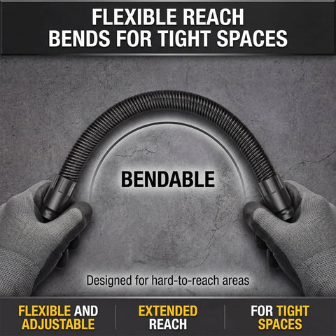 Half Inch Flexible Shaft Extension With 360 Degree Angled Rod, shown bent for tight spaces, designed for reaching difficult areas.