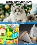 Wide application of pet ear holder, DIY creation with clay, and ring holder display in various settings.