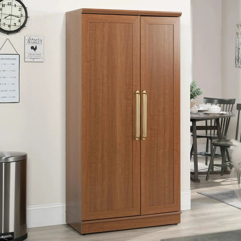 Wooden cabinet with 2 Pack Champagne Bronze Cabinet Pulls With Backplates, 7 1/2 Inch Center-to-Center Drawer Handles, Spacer Included.