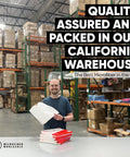Man holding package of Lint Free Microfiber Cleaning Cloths 16 By 16 Inch Disposable Pack 50 Count in warehouse