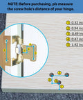 Diagram showing measurements for 50 Pack Of 25 Pairs One Half Inch Overlay Self Closing Cabinet Hinges in polished brass.