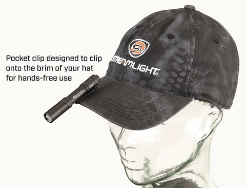 MicroStream USB Rechargeable LED Flashlight 250 Lumen 1150 Candela EDC Ultra Compact Pocket Sized Coyote on hat brim