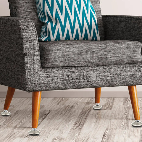 Ten Piece Adjustable Furniture Leveling Legs With Stainless Steel Swivel Feet on a chair to protect floors and reduce noise