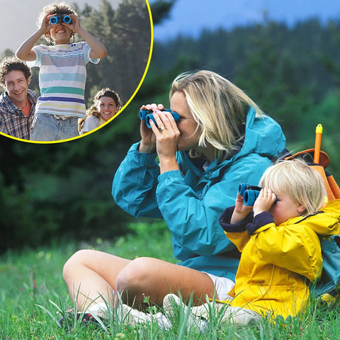 Kids Binoculars Set For Outdoor Explorers With 4x30 Optics, Carrying Bag, Neck Straps And Lens Cloth, Totally The Best Gift For Ages 3 To 12, Bird Watching, Hiking, Safari And Nature Study used by child and adult outdoors
