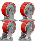 Heavy Duty Polyurethane Caster Wheels Set of 4 5x2 Inch Industrial Casters, Silver Cast Iron Core, Non Marking Tread, 2 Swivel 2 Rigid