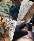 Tattoo Practice Skin Kit With Transfer Paper 66-Piece Set Including designs on practice skins and tattoo stencil applications.
