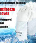 Heavy Duty Insulated Gloves For Dry Ice And Liquid Nitrogen Handling, 14 Inch, shown with icy background, waterproof