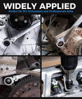 16.5 Inch Long Flex Head Nano Ratchet Wrench With 19 Piece Three Eighths Inch Drive Nano Impact Socket Set Includes 6mm To 24mm Metric Sockets Low Profile CrMo Sockets For Tight Spaces And Quick Fastening, used on engine and suspension bolts