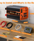 Heavy Duty 4000 Watt Pure Sine Wave Inverter Converts 12V DC To 110V AC For Rv Camper Power with 8000 peak output and cables.