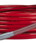 Built Tough High Pressure Airless Paint Sprayer Hose With Hella Flexible Twist Guard For Smooth Workflow And Easy Cleanup One Quarter Inch By 25 Foot Red coiled detail with metallic connectors