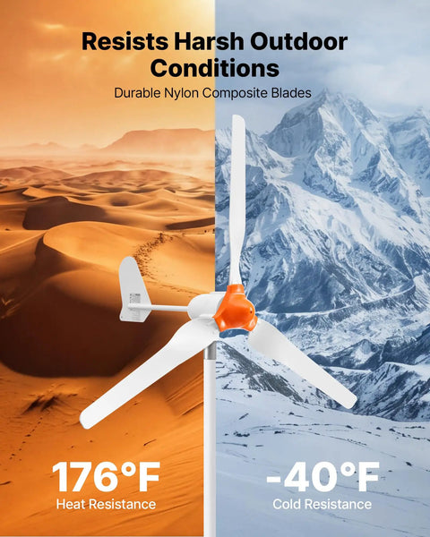 Big Power 1000W 12V Wind Turbine Kit With 3 Blades and Solar Hybrid Controller showing temperature resilience