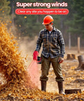 Person using Cordless Leaf Blower 560 CFM Handheld Electric Leaf Blower For Lawn Care Portable With Dual 21V 4.0Ah Batteries red