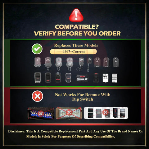 Compatibility chart for Two Pack G1T-BX Remote Replacement For Genie And Overhead Door Garage Door Openers 1997 To Present
