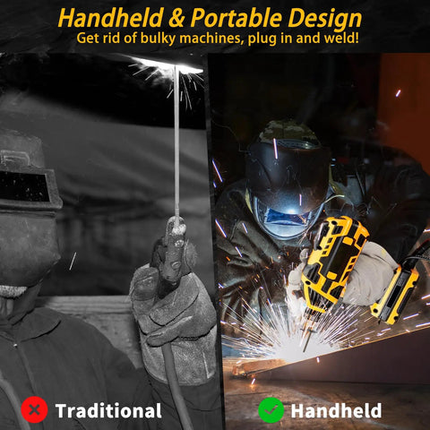 Comparison of traditional and handheld Portable Arc Welder With IGBT Inverter, 20 To 120A in use