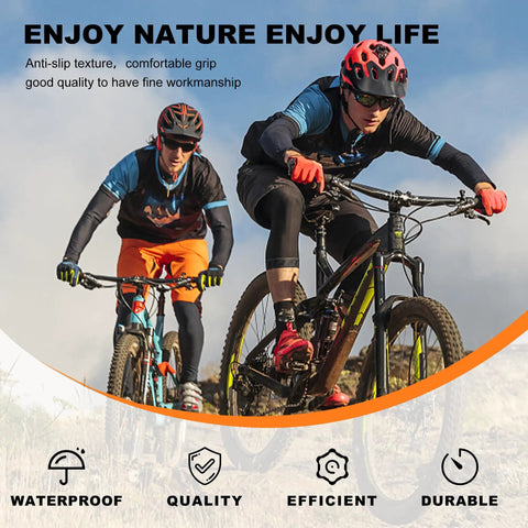 Two mountain bikers using 7 Speed Bike Shifter With Thumb Button And Downshift Lever Revoshift Right SL RS25 7R on rocky trail