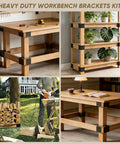 Heavy Duty Workbench Bracket Kit 4 Pack With 3-Way Right Angle Corner Brackets For 4x4 And 2x4 Wood shown in various setups