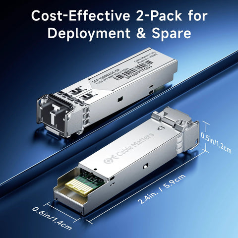 Cable Matters 2-pack 1000BASE-SX SFP to LC multimode fiber transceiver modules with metal housings