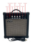 20W Electric Guitar Practice Amp With EQ Controls, Portable Orange Black Finish, Gain Bass Treble And Volume Knobs, Compact Durable Home Practice Amp For Small Gigs front view with knob labels