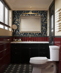 Bathroom with Delicate Floral Peel And Stick Wallpaper In Black And Gold With Leaf Accent 78.7 By 16.1 Inches Waterproof Self Adhesive Vinyl Roll