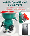 40L Vibratory Finishing Machine With Variable Frequency Drive And 550W Copper Motor Pro Grade Polyurethane Lined Tumbler shown with control panel and drain valve for metal deburring chamfering and finishing 220V