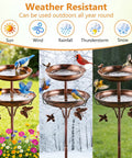 2 In 1 Outdoor Bird Bath And Feeder, 42 Inch Tall Free Standing Metal Bird Feeder Bowls For Garden Lawn Decor In Antique Bronze