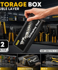 Waterproof Automotive Electrical Connectors Crimping Tool Kit Heavy Duty storage box with hand holding, on tool wall.