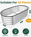 Galvanized Raised Garden Bed Kit 4x2x1ft, silver metal planter box suitable for vegetables, fruits, herbs, and flowers.