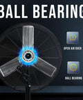 Beefy 30 Inch High Velocity Pedestal Fan With 8850 CFM Industrial Airflow Non Oscillating Stand Fan front view showing ball bearing.