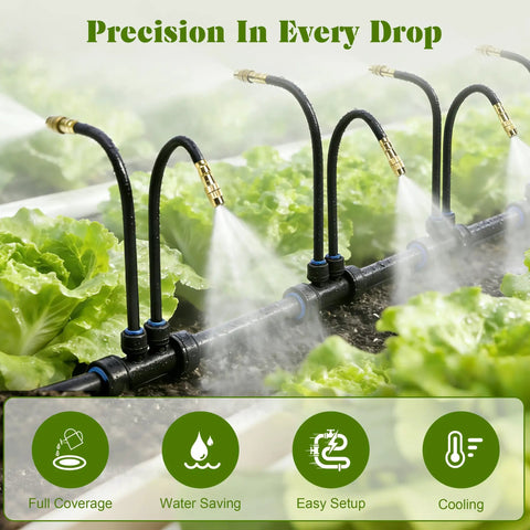 Automatic Drip Irrigation Kit For Garden And Yard Three Eighths Inch Tubing DIY Lawn Greenhouse System With Adjustable 360 Degree Copper Spray Nozzles Ideal For Raised Beds Pots And More 20ft in use over greens.