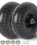 Two Pack 10 Inch Solid Rubber Tires and Wheels 4.10/3.50-4 Flat Free Replacement for Wheelbarrow with accessories