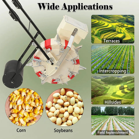 Manual Seeder With Seven Nozzles Hand Push Garden Seeder Roller Seed Spreader applications and crop examples
