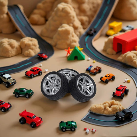 Four Piece 48MM Rubber Toy Car Wheel Set For RC Models with dope black simulation wheels in toy model setup