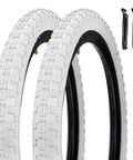 Two Pack Kids BMX Bike Tires 12.5 Inch By 2.125 Inch Replacement Set with kid-friendly grip and tire tools, side view