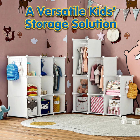 Portable Baby Wardrobe Closet For Kiddo Storage Organizer With Side Hooks DIY Modular Toy And Clothing Organizer Lightweight And Easy To Tidy Tiny Gear White