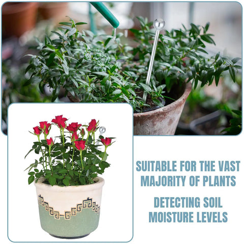 14 Inch Stainless Steel Soil Sampler Probe in plant pot for moisture level detection with moisture meter compatibility.