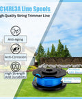 Beefed Up Twelve Plus Two Pack Replacement Trimmer Spool With Eleven Feet Of 0.065 Inch String displayed on grass background