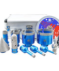 Top Shelf Diamond Core Drill Bit And Tile Hole Saw Kit Featuring Slick Segmented Blades For Precision Cutting Porcelain Ceramic Marble Granite Masonry Complete Multi Size Set With Quick Chamfer Tool For No Sweat Wet Or Dry Jobs showing drill bits and storage case.