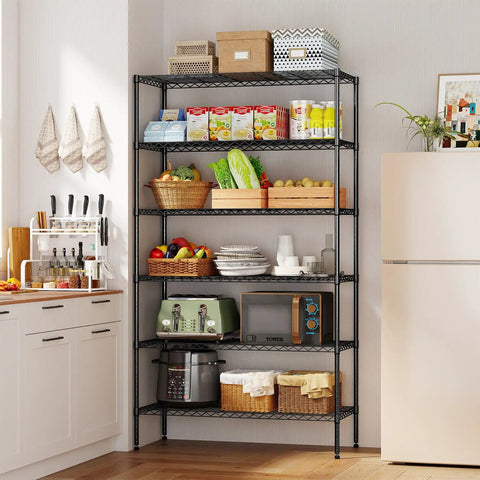 Heavy Duty Six Tier Wire Shelving Cart With Roll Smooth Casters And Quick Adjust Levels Heavy Hauls Everything From Garage Boxes To Closet Bins Super Sturdy Black Rack 45 By 18 By 82 Inches