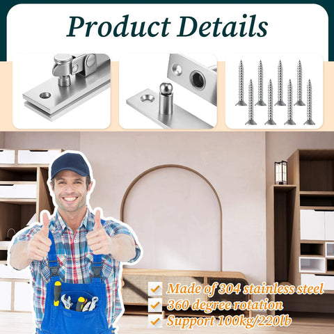 Heavy Duty Hidden Pivot Hinge For Wood Doors Stainless Steel With 360 Degree Rotation Invisible Door Hardware product details