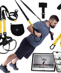 All-In-One Suspension Training System For Home Workouts And Full-Body HIIT with indoor and outdoor anchors, man exercising