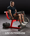 Man using 2-In-1 Leg Extension And Curl Machine For Home Gym, Seated Lower-Body Strength Trainer with Adjustable Leg Developer