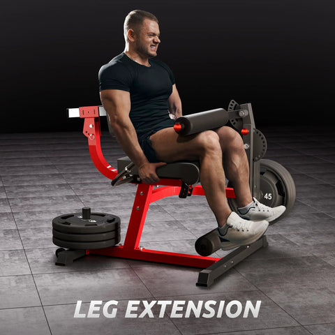 Man using 2-In-1 Leg Extension And Curl Machine For Home Gym, Seated Lower-Body Strength Trainer with Adjustable Leg Developer