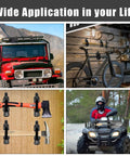 Image showing use of Roof Rack Shovel Mount Kit With Metal Rubber Clamp Brackets for SUVs, bikes, tools, and ATVs.