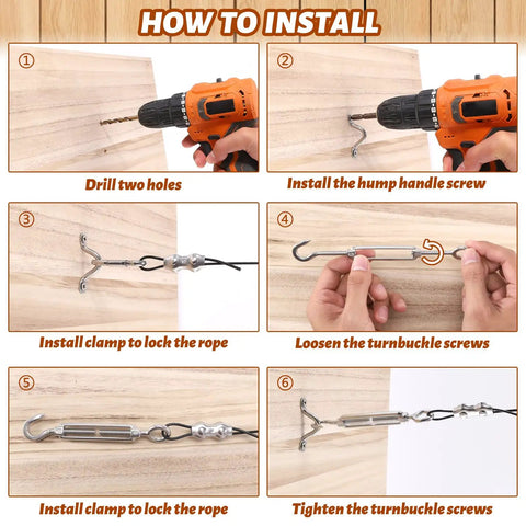 Installation guide for All In One Outdoor String Light Hanging Kit With 300 Ft Nylon Coated Stainless Steel Cable And Essential Accessories