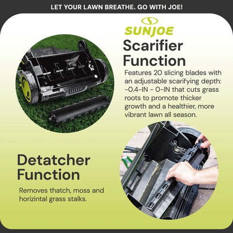 Corded Electric Dethatcher And Scarifier With 12.6 Inch Wide Path And 12 Amp Motor, 8 Gallon Bag, Heavy Duty Lawn AJ801E features.