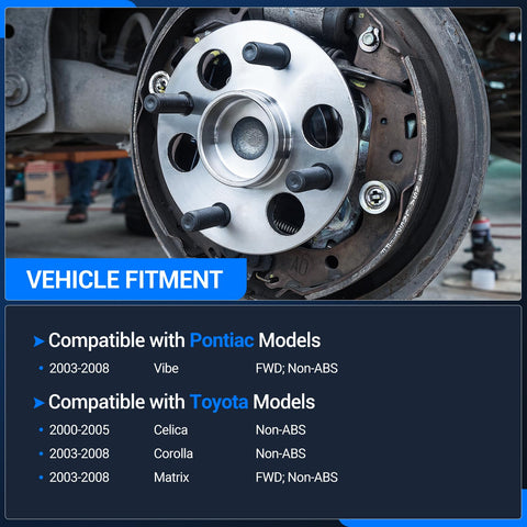 Two Pack Rear Wheel Bearing And Hub Assembly For 2003 2008 Toyota Corolla Matrix Pontiac Vibe Celica 2000 2005 5 Lug Non ABS FWD Direct Fit Replacement installed