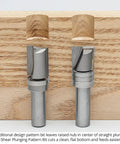 Top Shelf Carbide Tipped Plunging Template Router Bit 3 Piece Set 1/2 Shank 1-1/8 Cut Diameter shown cutting wood grooves