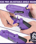 Close-up view of a purple cordless screwdriver from the 149 Piece Tool Set with operational instructions visible.