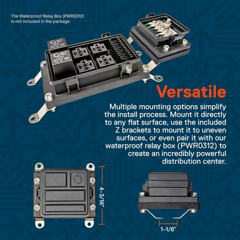 Waterproof Ground Power Distribution Terminal Block With Insulated Bus Bar Box for auto and marine use, shown in different angles.